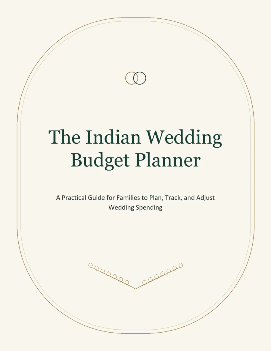 The Indian Wedding Budget Planner, ivory cover with green typography and gold wedding rings